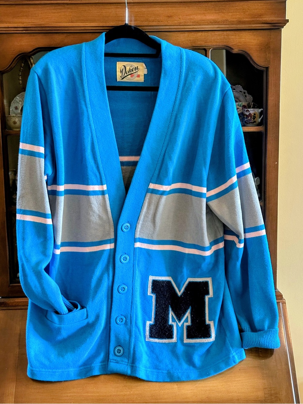 Exclusive Disney Vintage Dehen Blue Striped Varsity Cardigan Sweater